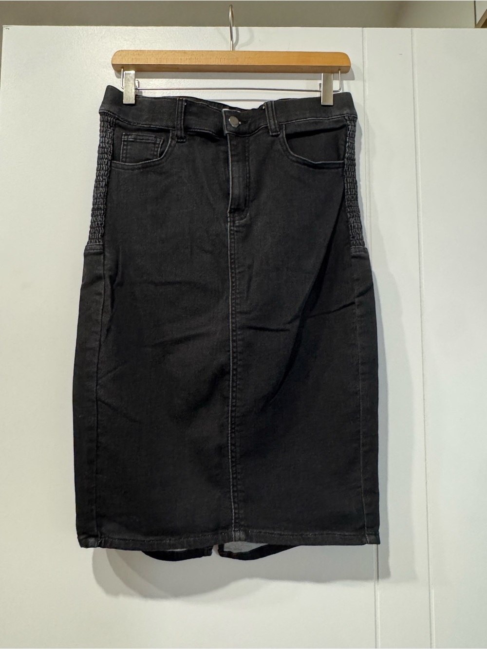 BAE - Black Denim Skirt with Side Smocking - Maternity